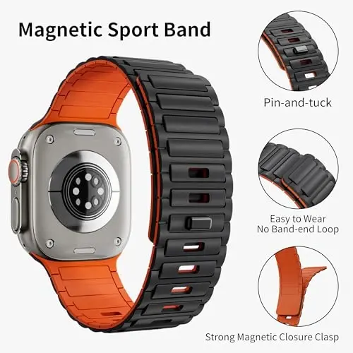 Apple Watch Ultra/2/3 uchun magnit sport tasmasi 49mm 45mm 46mm 44mm 42mm 41mm 40mm 38mm Apple Watch tasmalar erkaklar uchun, silikon bog'lovchi bilaguzuk iWatch Series 11 10 9 8 7 6 5 4 3 se 2nd 3nd - 4