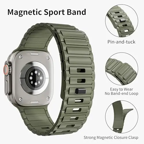 Apple Watch Ultra/2/3 uchun magnit sport tasmasi 49mm 45mm 46mm 44mm 42mm 41mm 40mm 38mm erkaklar uchun Apple Watch tasmalariga, silikon bog'lovchi bilaguzuk iWatch Series 11 10 9 8 7 6 5 4 3 se 2nd 3nd - 4