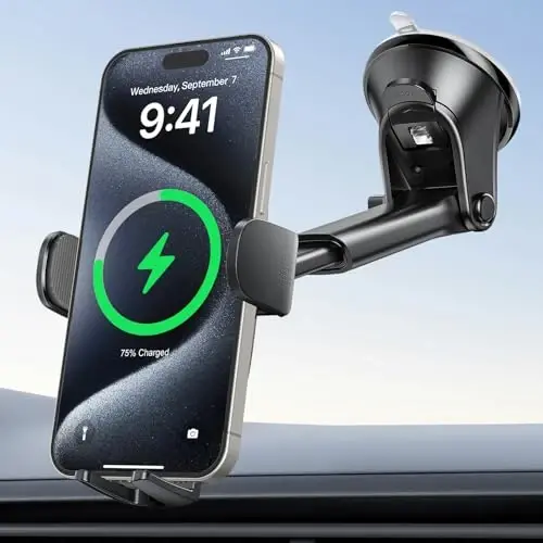 APPS2Car 15W Wireless Car Charger Phone Holder, 3-in-1 Fast Charging, Compatible with iPhone 16/15/14/13/12 Series, Samsung, LG - 1