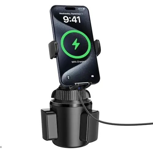 APPS2Car 15W Qi Wireless Car Charger Solid Cup Holder Mount, Adjustable Long Arm & 360° Rotation, Fits 3