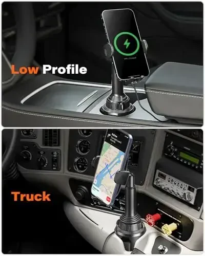 APPS2Car 15W Qi Wireless Car Charger Solid Cup Holder Mount, Adjustable Long Arm & 360° Rotation, Fits 3