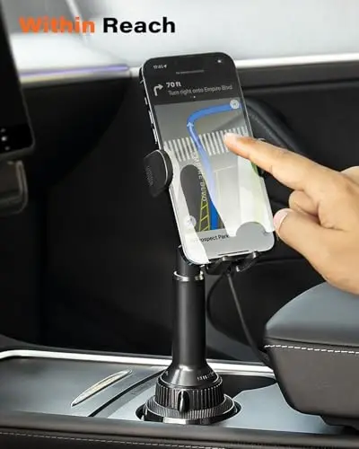 APPS2Car 15W Qi simsiz avtomobil zaryadlovchisi Qattiq stakan ushlagich o'rnatish, sozlanishi uzun tutqich va 360° aylanish, 3