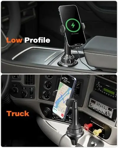 APPS2Car 15W Qi simsiz avtomobil zaryadlovchisi Qattiq stakan ushlagich o'rnatish, sozlanishi uzun tutqich va 360° aylanish, 3
