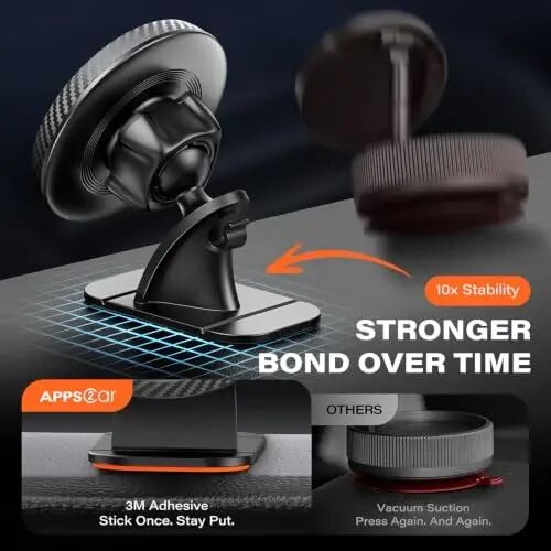APPS2Car 2 Pack for Magsafe Car Mount, Dashboard Magnetic Car Phone Holder | Powerful Magnetic Hold, Includes metal rings for non-MagSafe phones, One-Hand Operation, 3M VHB Adhesive, 360° Rotation - APPS2Car (1)
