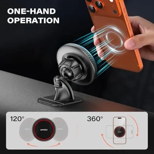 APPS2Car 2 Pack for Magsafe Car Mount, Dashboard Magnetic Car Phone Holder | Powerful Magnetic Hold, Includes metal rings for non-MagSafe phones, One-Hand Operation, 3M VHB Adhesive, 360° Rotation - 5