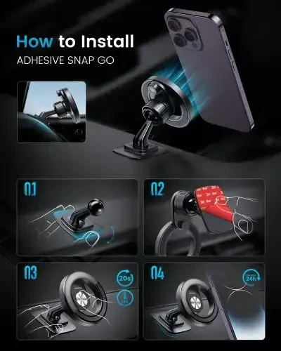 APPS2Car 2-Pack Magsafe telefon ushlagichi avtomobil uchun mos - iPhone 17/16/15/14/13/12 Official Magsafe Case uchun mo'ljallangan - 6