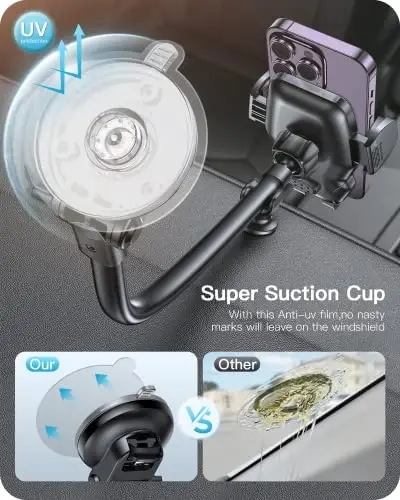 APPS2Car Car Phone Holder Mount Gooseneck Dashboard Windshield Suction Cup Phone Mount Anti-Shake Stabilizer Phone Car Cradle Compatible with All Cellphones & Thick Phone Case-H3S Carbon Fiber Style - 5