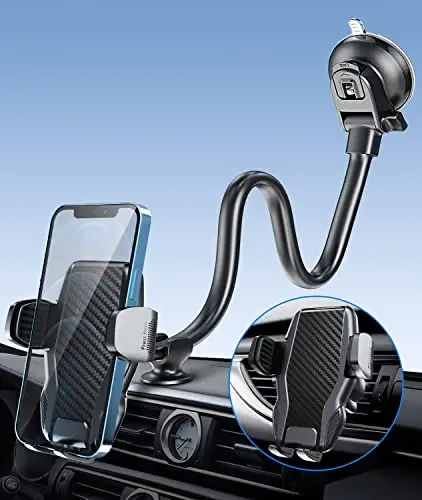 APPS2Car Avtomobil Telefon O'rnatish Gooseneck Asboblar paneli Oyna Sürgüsü Telefon O'rnatish Anti-tebranish Stabilizator Telefon Avtomobil Beshigi Barcha uyali telefonlar va qalin telefon qutisi bilan mos keladi-H3S Karbon tolali uslub 