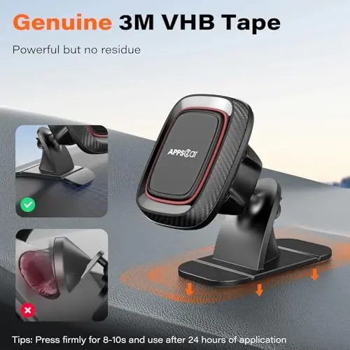 APPS2Car avtomobil uchun magnitli telefon ushlagichi, asboblar paneli uchun magnitli avtomobil ushlagichi, 360° aylanadigan magnitli telefon ushlagichi kuchli VHB yopishtiruvchi bilan, barcha mobil telefonlar uchun - APPS2CAR