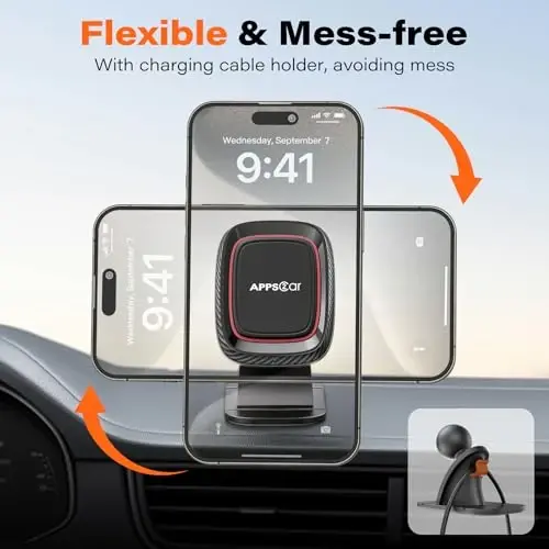 APPS2Car avtomobil uchun magnitli telefon ushlagichi, asboblar paneli uchun magnitli avtomobil ushlagichi, 360° aylanadigan magnitli telefon ushlagichi kuchli VHB yopishtiruvchi bilan, barcha mobil telefonlar uchun - 3