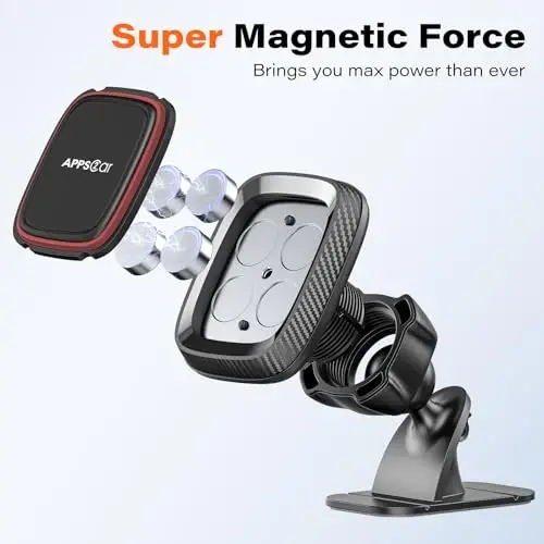 APPS2Car avtomobil uchun magnitli telefon ushlagichi, asboblar paneli uchun magnitli avtomobil ushlagichi, 360° aylanadigan magnitli telefon ushlagichi kuchli VHB yopishtiruvchi bilan, barcha mobil telefonlar uchun - 4
