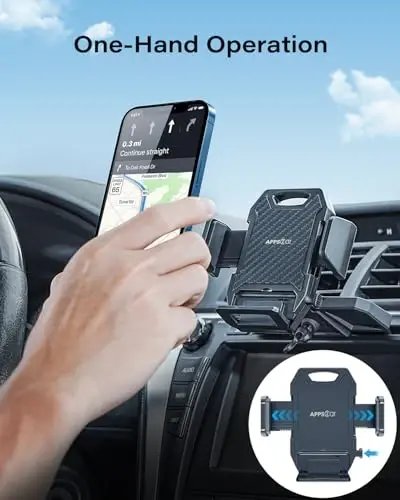 APPS2Car Bir qo'l bilan ishlaydigan dizaynli mustahkam CD uyasi telefon o'rnatgichi, qo'llarsiz avtomobil telefon ushlagichi barcha iPhone va Android uyali telefonlar bilan universal tarzda mos keladi, smartfon mobil telefon uchun (uglerod tolasi) - 2