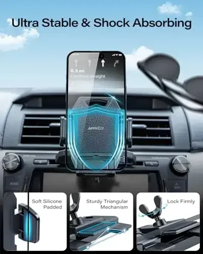 APPS2Car Bir qo'l bilan ishlaydigan dizaynli, qo'llarsiz avtomobil telefon ushlagichi universal tarzda barcha iPhone va Android telefonlari bilan mos keladigan, smartfon mobil telefonlari uchun mo'ljallangan mustahkam CD uyasi telefon o'rnatgichi (sun'iy teri) - 3