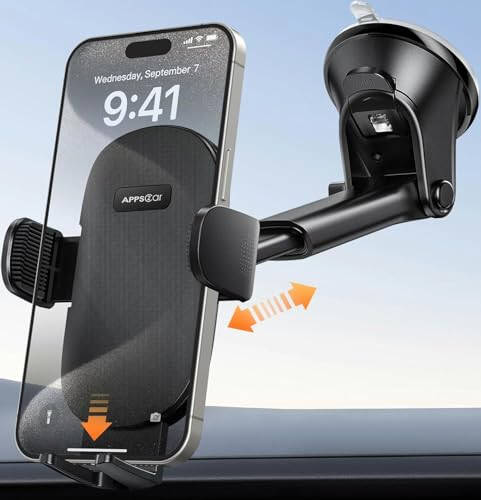 APPS2Car Car Phone Holder Mount, Dashboard/Windshield/Cell Phone Holder for Car, Compatible with iPhone, Samsung, All Cellphone,Black - 1