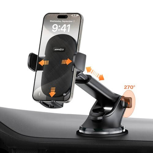 APPS2Car Car Phone Holder Mount, Dashboard/Windshield/Cell Phone Holder for Car, Compatible with iPhone, Samsung, All Cellphone,Black - 2