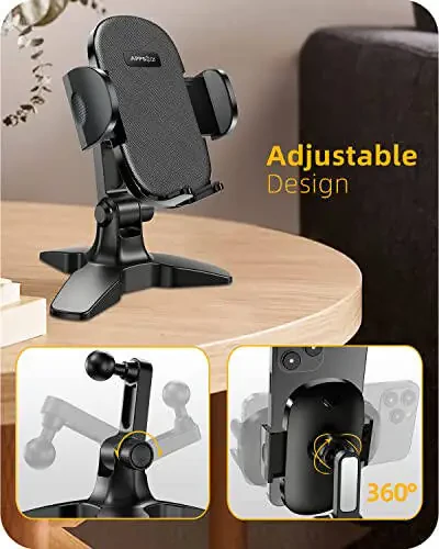 APPS2Car Cell Phone Stand for Desk Adjustable Desktop Phone Stand Thick Case Friendly Cellphone Holder Desk Heavy Duty Phone Cradle for Video Recording Office Home Compatible with 4.7-6.8” Smartphone - 3