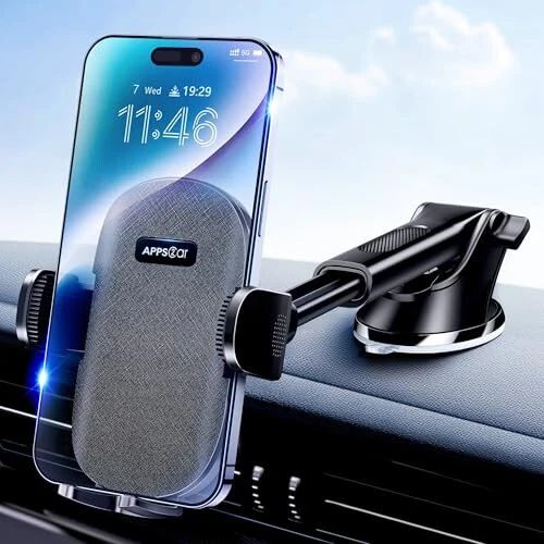 APPS2Car Держатель для телефона в автомобиле, крепление на приборную панель/лобовое стекло/держатель для мобильного телефона, совместим с iPhone, Samsung, всеми мобильными телефонами, черный - 4