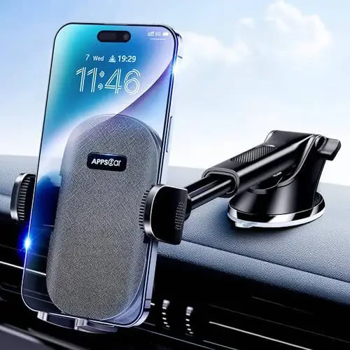 APPS2Car Держатель для телефона в автомобиле, крепление на приборную панель/лобовое стекло/держатель для мобильного телефона, совместим с iPhone, Samsung, всеми мобильными телефонами, черный - 4