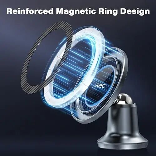 APPS2Car for MagSafe Car Mount, All Metal Magnetic Phone Holder, Gray | One-Piece 360° Rotating Magnet Phone Mount with 3M VHB Adhesive, Compatible with iPhone 18/17/16/15/14/13/12 & MagSafe Cases - 2