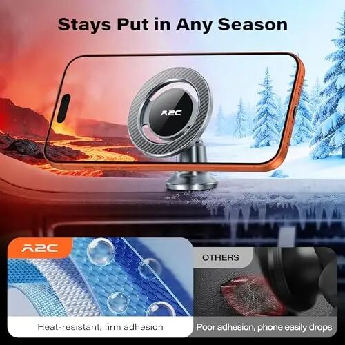 APPS2Car for MagSafe Car Mount, All Metal Magnetic Phone Holder, Gray | One-Piece 360° Rotating Magnet Phone Mount with 3M VHB Adhesive, Compatible with iPhone 18/17/16/15/14/13/12 & MagSafe Cases - 3
