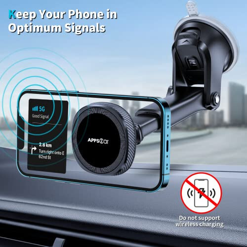 APPS2Car for MagSafe Car Mount, Magnetic Phone Holder for Car Dashboard Windshield iPhone Car Mount Holder Compatible with iPhone 15 14 13 12 Pro Plus Max Mini MagSafe Mount, 17 Strong Magnets - 4