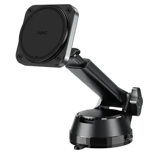 APPS2Car Heavy Duty Magnetic Car Mount with Gel Suction Cup – Industrial N55 Magnetic Hold, Adjustable Telescopic Arm, Fits iPhone 12-17 MagSafe Series & More - 1