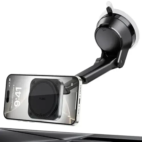 APPS2Car Heavy Duty Magnetic Car Mount with Gel Suction Cup – Industrial N55 Magnetic Hold, Adjustable Telescopic Arm, Fits iPhone 12-17 MagSafe Series & More - 6