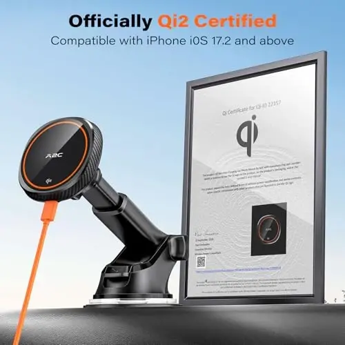 APPS2Car Magnetic Car Phone Mount - Designed Only for MagSafe iPhone 17-12 Series, Orange - 2