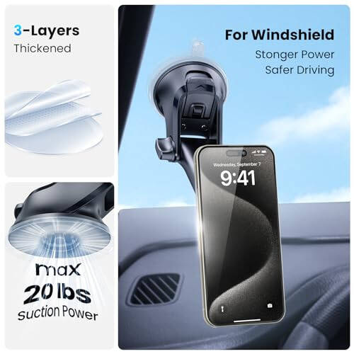 APPS2Car Magnetic Phone Car Mount, Universal Dashboard Windshield Industrial-Strength Suction Cup Car Phone Mount Holder with Adjustable Telescopic Arm, 6 Strong Magnets, for All Cell Phones - 2