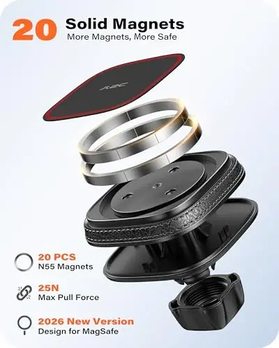 APPS2Car Magnetic Phone Holder for Car, Bling Dashboard/Windshield Sturdy Suction Cup Phone Holder, Crystal Magnetic Phone Mount[6 Strong Magnets & Adjustable Telescopic Arm] for All Smartphones - APPS2CAR (1)