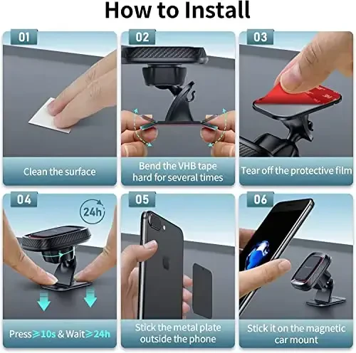 APPS2Car Magnetic Phone Holder for Car, Dashboard Magnetic Car Mount, 360° Rotation Magnet Phone Mount with Strong VHB Adhesive, for All Cell Phones - 3