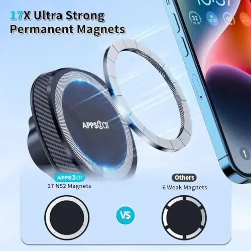 APPS2Car for MagSafe Car Mount, Magnetic Phone Holder for Car Dashboard Windshield iPhone Mount Holder Compatible with iPhone 17 16 15 14 13 12 Pro Plus Max, 17 Strong Magnets, Charging Not Supported - 2