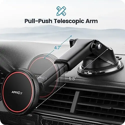 APPS2Car MagSafe Araç Montajı ile Uyumlu - iPhone 17/16/15/14/13/12 MagSafe Kılıfı için Tasarlandı - 4