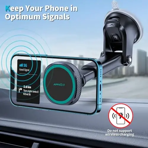APPS2Car MagSafe avtomobil o‘rnatgichi uchun, magnit telefon ushlagichi, asboblar paneli oynasi iPhone avtomobil ushlagichi iPhone 15 14 13 12 Pro Plus Max Mini MagSafe o‘rnatgichi bilan mos keladi, 17 ta kuchli magnit, yashil - 4