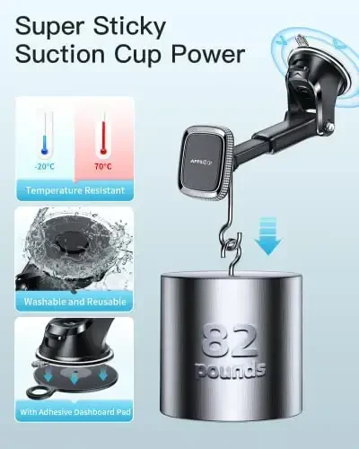 APPS2Car Magnetic Phone Holder for Car, Bling Dashboard/Windshield Sturdy Suction Cup Phone Holder, Crystal Magnetic Phone Mount[6 Strong Magnets & Adjustable Telescopic Arm] for All Smartphones - 5