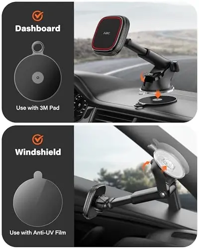 APPS2Car for MagSafe Car Mount, Dashboard & Windshield Suction Cup Holder with Telescopic Arm, Magnetic Phone Holder for Your Car, Designed for iPhone MagSafe Case (Black-Magsafe) - 3