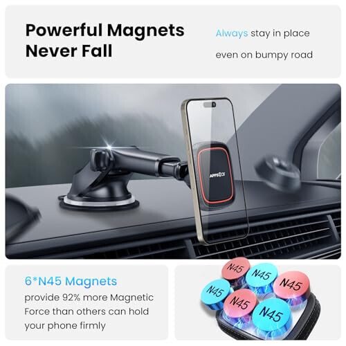 APPS2Car Magnetic Phone Mount for Car, Dashboard & Windshield Suction Cup Holder with Telescopic Arm, Requires Metal Plate (Included), Universal Fit for iPhone & Android Smartphones - 3