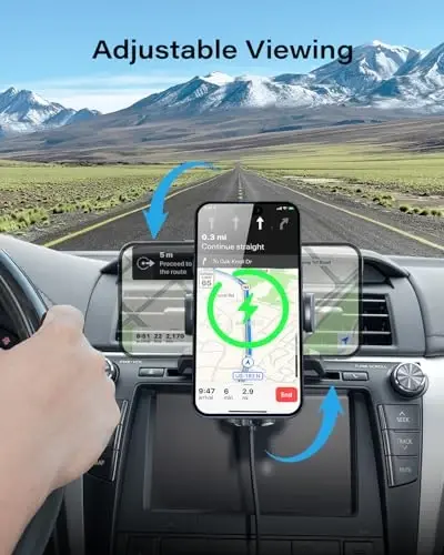 APPS2Car Mustahkam CD uyasi Telefon o'rnatish Bir qo'l bilan ishlaydigan dizayn bilan takomillashtirilgan simsiz zaryadlovchi, qo'lsiz avtomobil telefon ushlagichi iPhone 17 Pro Max Plus 16 15 14 13 12 11, Samsung S25 S24 bilan mos keladi - 4