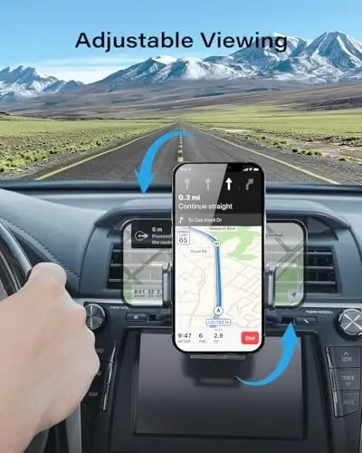 APPS2Car Sturdy CD Slot Phone Mount with One Hand Operation Design, Hands-Free Car Phone Holder Universally Compatible with All iPhone & Android Cell Phones, for Smartphone Mobile (Faux Leather) - 4