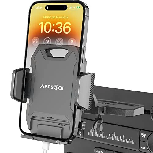 APPS2Car Sturdy CD Slot Phone Mount with One Hand Operation Design, Hands-Free Car Phone Holder Universally Compatible with All iPhone & Android Cell Phones, for Smartphone Mobile - APPS2Car