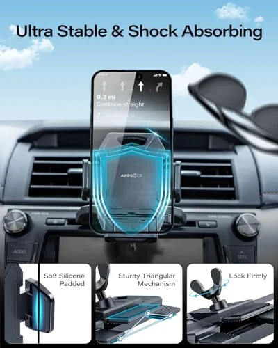 APPS2Car Sturdy CD Slot Phone Mount with One Hand Operation Design, Hands-Free Car Phone Holder Universally Compatible with All iPhone & Android Cell Phones, for Smartphone Mobile - 3