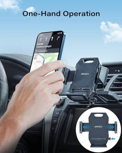 APPS2Car Sturdy CD Slot Phone Mount with One Hand Operation Design, Hands-Free Car Phone Holder Universally Compatible with All iPhone & Android Cell Phones, for Smartphone Mobile - 2