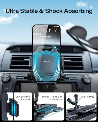 APPS2Car Sturdy CD Slot Phone Mount with One Hand Operation Design, Hands-Free Car Phone Holder Universally Compatible with All iPhone & Android Cell Phones, for Smartphone Mobile - 3