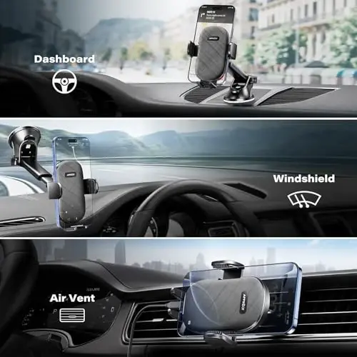 APPS2Car soʻrgʻichli telefon ushlagichi, Oynaga/panelga/havo chiqarish joyiga oʻrnatiladigan yopishqoq gel yostiqli telefon ushlagichi, iPhone, Samsung, barcha telefonlar, qalin gʻilof bilan mos keladi - 2