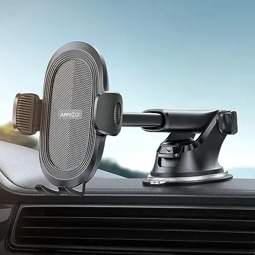 APPS2Car Soʻrgʻichli Telefon Uskunasi Oynaga/Panelga/Derazaga, Kuchli Yopishqoq Gel Prokladkali Soʻrgʻichli Avtomobil Telefon Oʻrnatgichi, iPhone, Samsung va Barcha Uyali Telefonlar bilan Mos Keladi, Mat Qora - 1