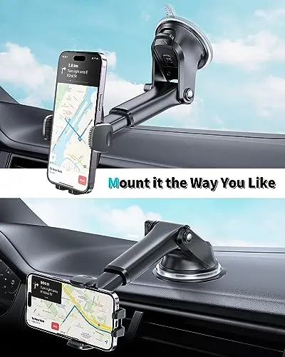 APPS2Car Soʻrgʻichli Telefon Uskunasi Oynaga/Panelga/Derazaga, Kuchli Yopishqoq Gel Prokladkali Soʻrgʻichli Avtomobil Telefon Oʻrnatgichi, iPhone, Samsung va Barcha Uyali Telefonlar bilan Mos Keladi, Mat Qora - 2