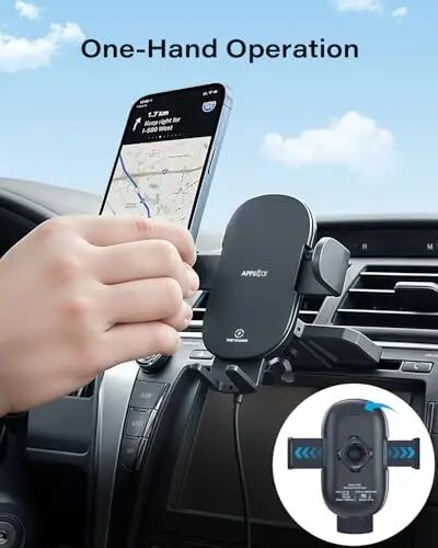 APPS2Car Sturdy CD Slot Phone Mount with Upgraded Wireless Charger | One Hand Operation, Hands-Free Car Phone Holder Compatible with iPhone 17 Pro Max Plus 16 15 14 13 12 11, Samsung S25 S24 S23 - APPS2Car (1)