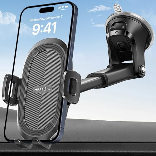 APPS2Car Suction Cup Phone Mount, Universal Phone Holders for Your Car Windshield/Dashboard/Window, Cell Phone Holder Car with Sticky Gel Pad, Compatible with iPhone, Samsung, All Cellphone - 1