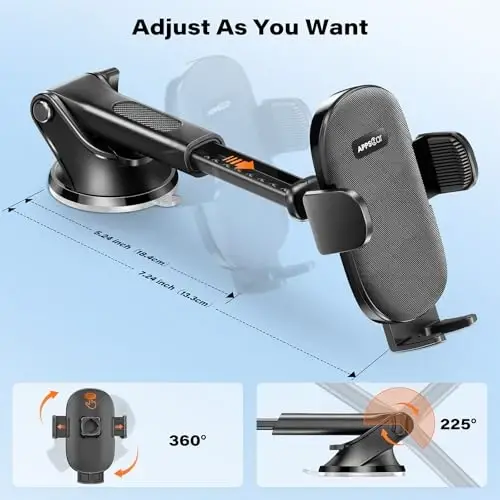 APPS2Car Suction Cup Phone Mount, Windshield/Dashboard/Air Vent Car Phone Holder Mount with Sticky Gel Pad, Compatible with iPhone, Samsung, All Cellphone, Thick Case Friendly - 4