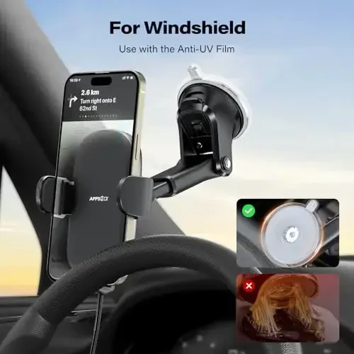 APPS2Car Suction Phone Mount Wireless Car Charger, 15W Dashboard Wireless Charger for Car, Compatible with iPhone, Samsung, LG and More - 7